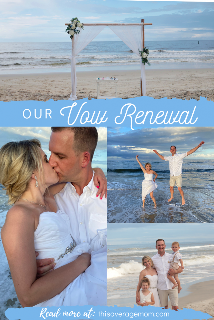 We did it! Renewed our vows, that is! I’m sharing all about our beach wedding vow renewal at Carolina Beach. #marriage #wedding #beachwedding #vowrenewal 