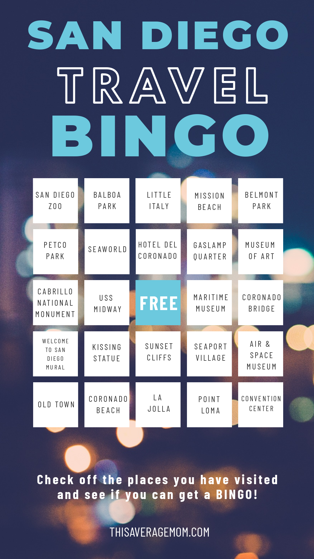 Heading to San Diego? Why not play a little travel Bingo?! Here's some fun things to do while you're in sunny San Diego, CA!  #travel #sandiego