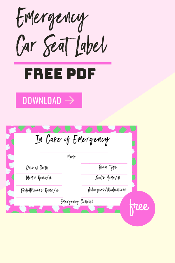 Today I’m sharing a free printable emergency car seat label. Please feel free to print this out, fill in the blanks, and attach it to your kids’ car seats. #safety #emergency