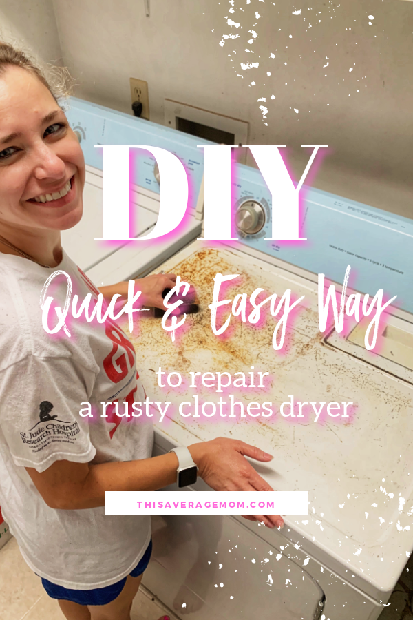 Is the top of your clothes dryer a rusty mess? Transform it and make it look BRAND NEW in less than 20 minutes. Here’s a super quick, easy DIY that you really can’t mess up. #DIY #howto #homeproject