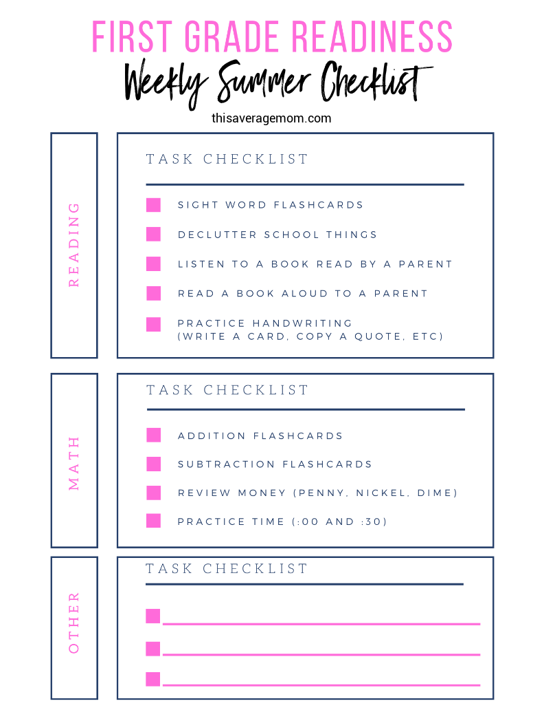 1st Grade Readiness Checklist